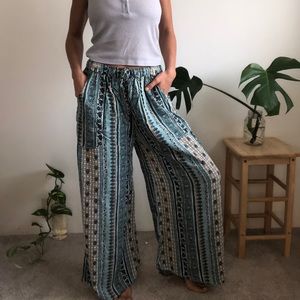 Boho Light Blue and White Cotton Flow Pants